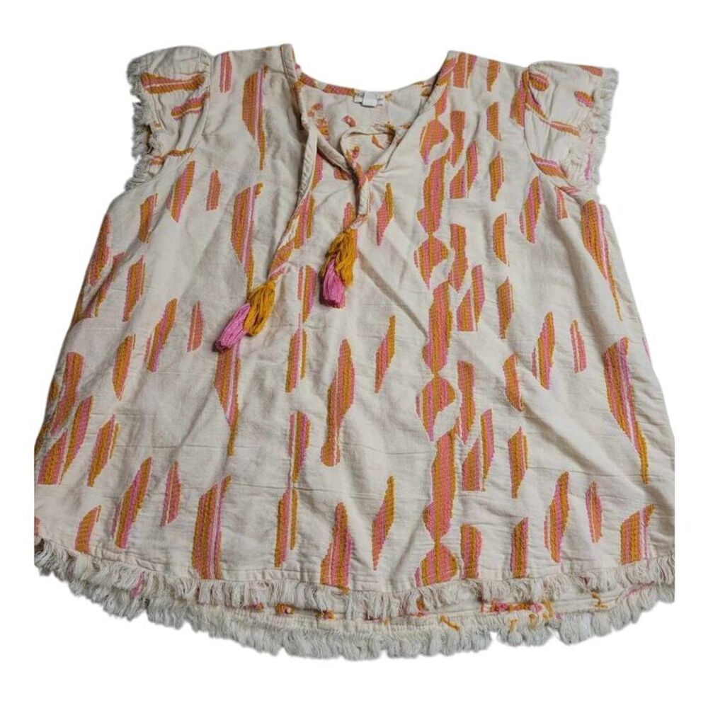 3583 Tribal Jeans Flutter Sleeve Embroidered Blouse XL